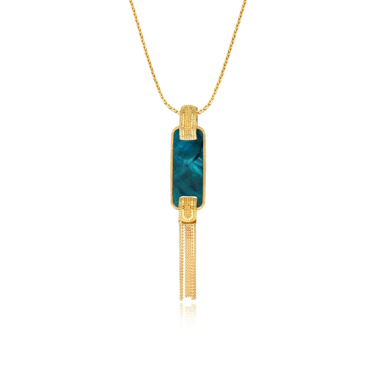 Collier Ashanti en chaîne tressée et nacre rectangulaire avec chaînes - turquoise vert Turquoise vert