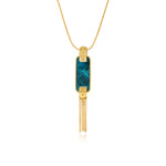 Collier Ashanti en chaîne tressée et nacre rectangulaire avec chaînes - turquoise vert Turquoise vert