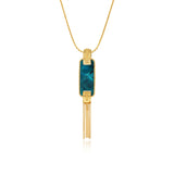 Collier Ashanti en chaîne tressée et nacre rectangulaire avec chaînes - turquoise vert Turquoise vert