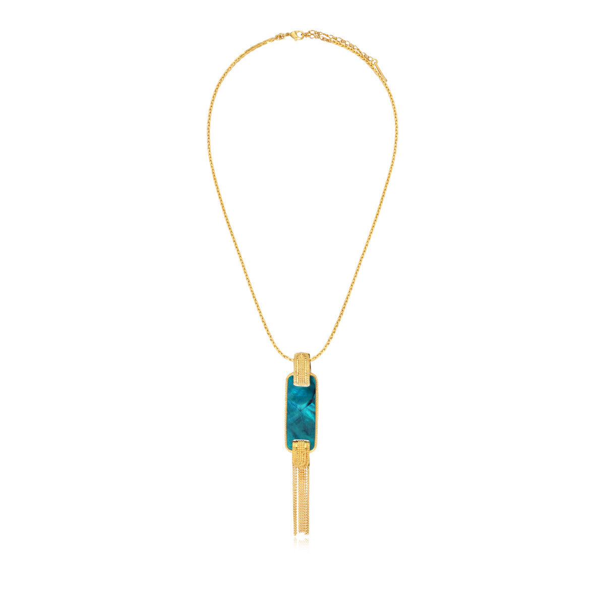 Collier Ashanti en chaîne tressée et nacre rectangulaire avec chaînes - turquoise vert Turquoise vert