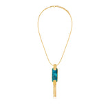 Collier Ashanti en chaîne tressée et nacre rectangulaire avec chaînes - turquoise vert Turquoise vert