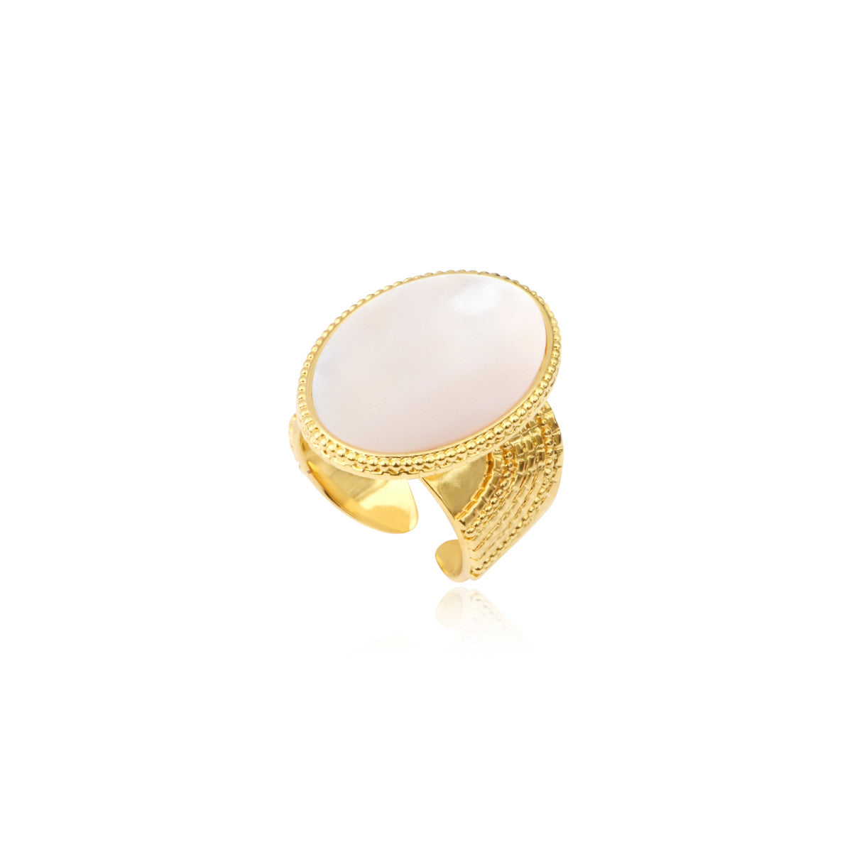 Bague Ashanti ajustable en nacre ovale et métal - blanc - taille M Nacre
