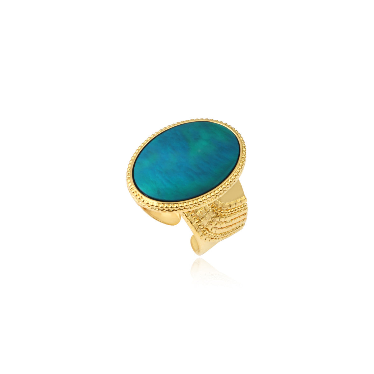 Bague Ashanti ajustable en nacre ovale et métal - turquoise vert - taille M Turquoise vert