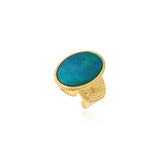 Bague Ashanti ajustable en nacre ovale et métal - turquoise vert - taille M Turquoise vert