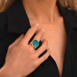 Bague Ashanti ajustable en nacre ovale et métal - turquoise vert - taille M Turquoise vert