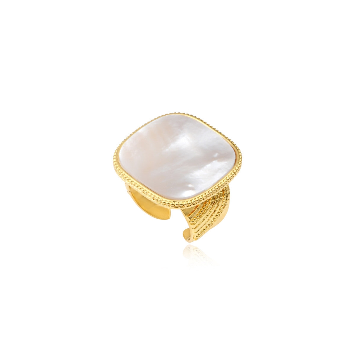 Bague Ashanti ajustable en nacre carrée et métal - blanc - taille M Nacre