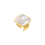 Bague Ashanti ajustable en nacre carrée et métal - blanc - taille M Nacre