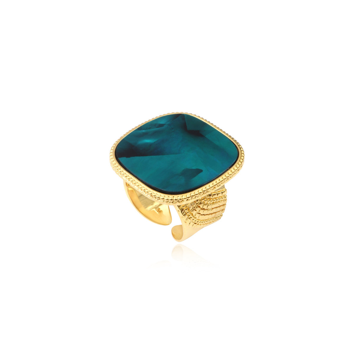 Bague Ashanti ajustable en nacre carrée et métal - turquoise vert - taille M Turquoise vert