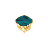 Bague Ashanti ajustable en nacre carrée et métal - turquoise vert - taille M Turquoise vert