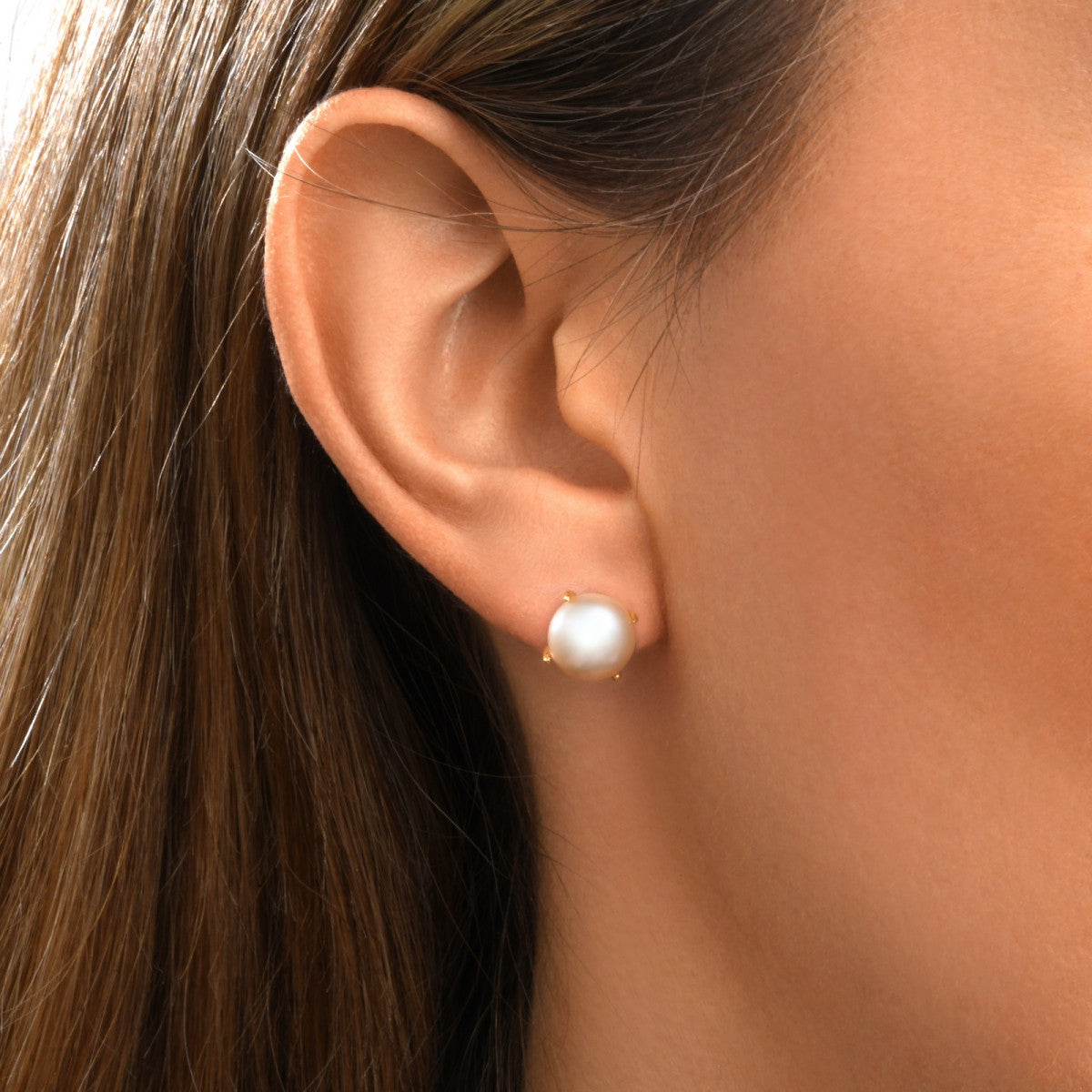 Boucles d'oreilles tige Bysance en métal doré et perle de rivière - perle Perle