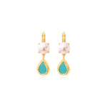 Boucles d'oreilles dormeuses Bysance en métal doré, perle de rivière et cabochon - bleu Bleu