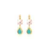 Boucles d'oreilles dormeuses Bysance en métal doré, perle de rivière et cabochon - bleu Bleu