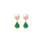 Boucles d'oreilles tige Bysance en métal doré, perle de rivière et cabochon - bleu Bleu