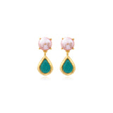 Boucles d'oreilles tige Bysance en métal doré, perle de rivière et cabochon - bleu Bleu
