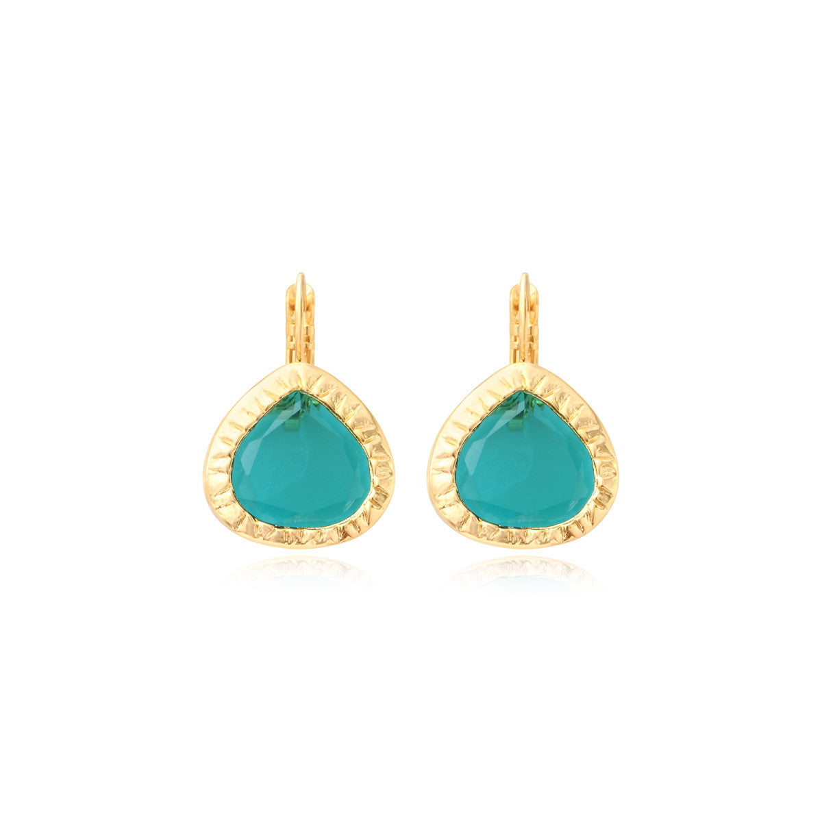 Boucles d'oreilles dormeuses Bysance cabochon cerclée métal - bleu Bleu