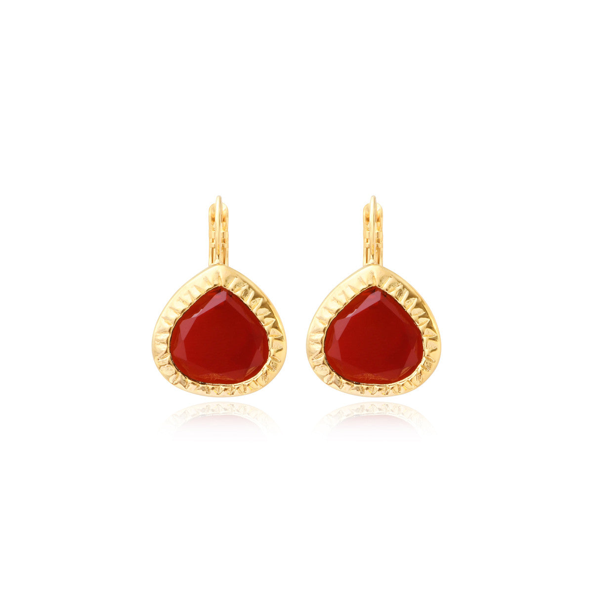 Boucles d'oreilles dormeuses Bysance en métal doré et cabochon cerclé métal - rouge Rouge