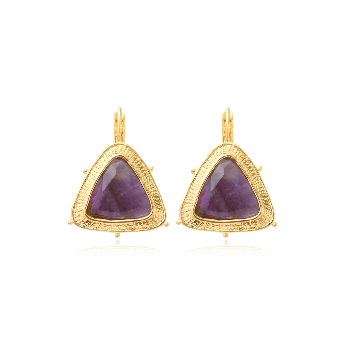 Boucles d'oreilles dormeuses Bysance en métal doré et améthyste triangulaire - violet Amethyste