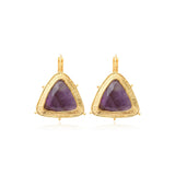 Boucles d'oreilles dormeuses Bysance en métal doré et améthyste triangulaire - violet Amethyste