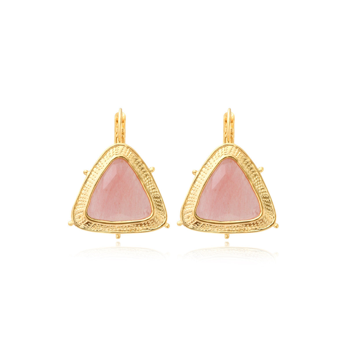 Boucles d'oreilles dormeuses Bysance en métal doré et cabochon triangulaire - rose Rose