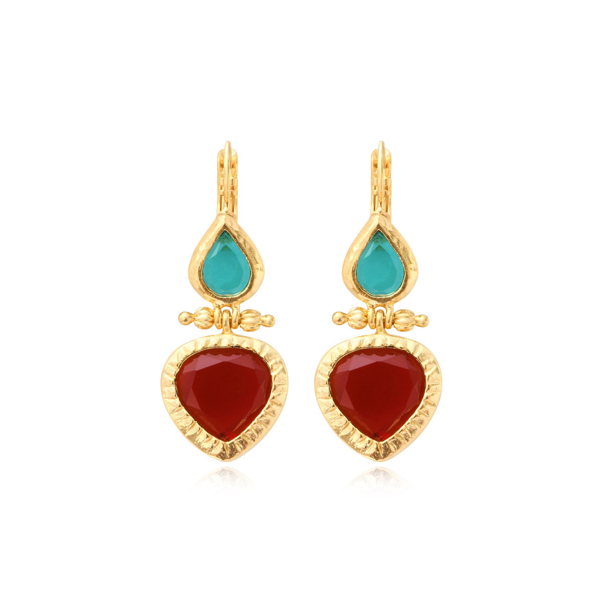 Boucles d'oreilles dormeuses Bysance en métal doré et cabochons goutte et poire - multi Multi