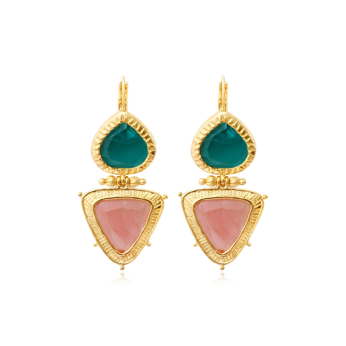 Boucles d'oreilles dormeuses Bysance en métal doré et cabochons poire et triangulaire - multi Multi