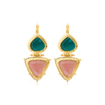 Boucles d'oreilles dormeuses Bysance en métal doré et cabochons poire et triangulaire - multi Multi