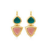 Boucles d'oreilles dormeuses Bysance en métal doré et cabochons poire et triangulaire - multi Multi