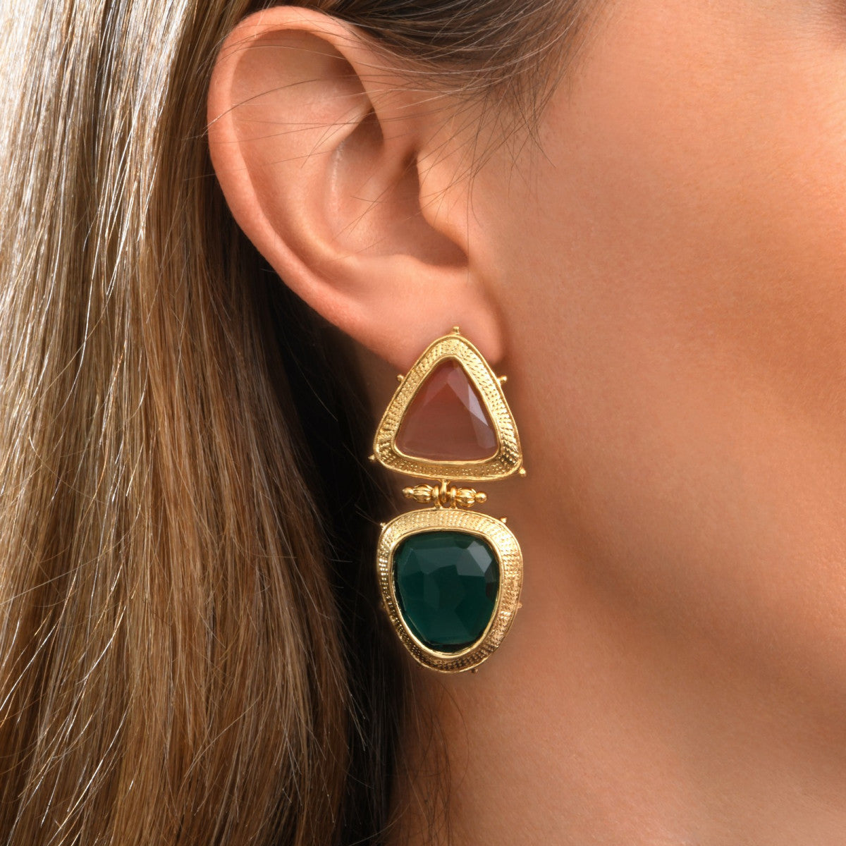 Boucles d'oreilles clip Bysance en métal doré et cabochons articulés - multi Multi