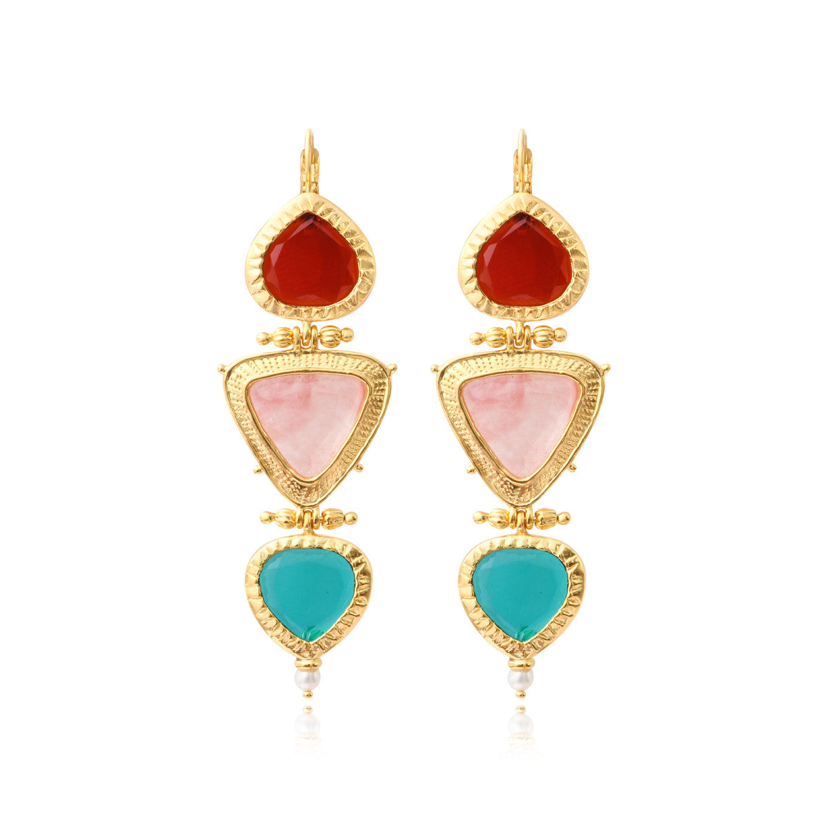 Boucles d'oreilles dormeuses longues Bysance en métal doré et cabochons articulés - multi Multi