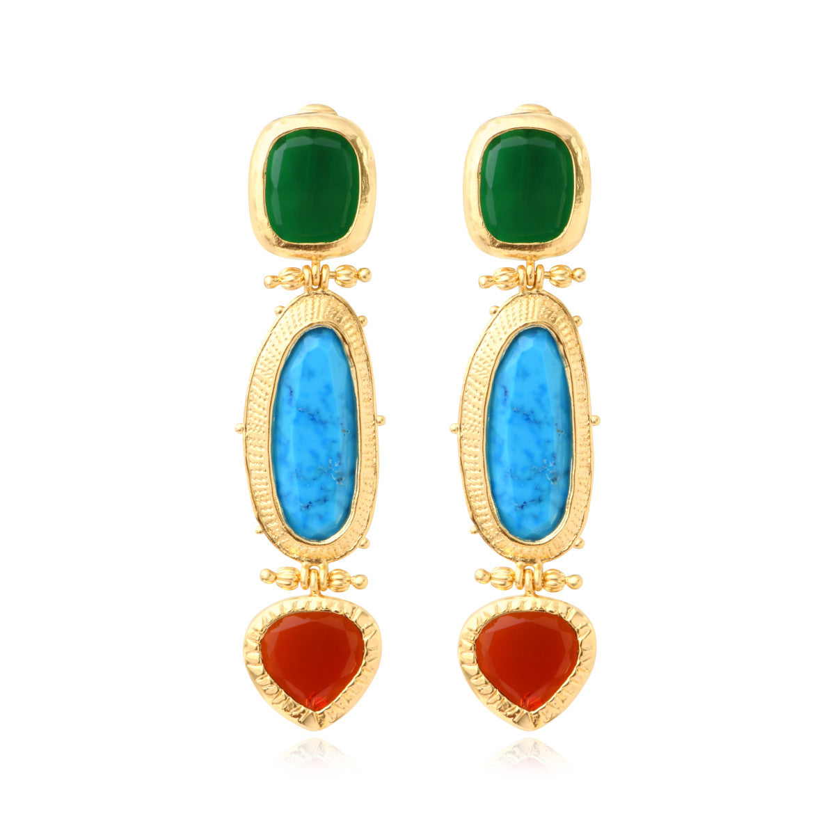 Boucles d'oreilles clip longues Bysance cabochons colorés et turquoise composite - multi Multi