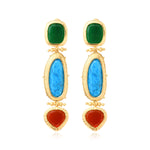 Boucles d'oreilles clip longues Bysance cabochons colorés et turquoise composite - multi Multi