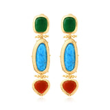 Boucles d'oreilles clip longues Bysance cabochons colorés et turquoise composite - multi Multi