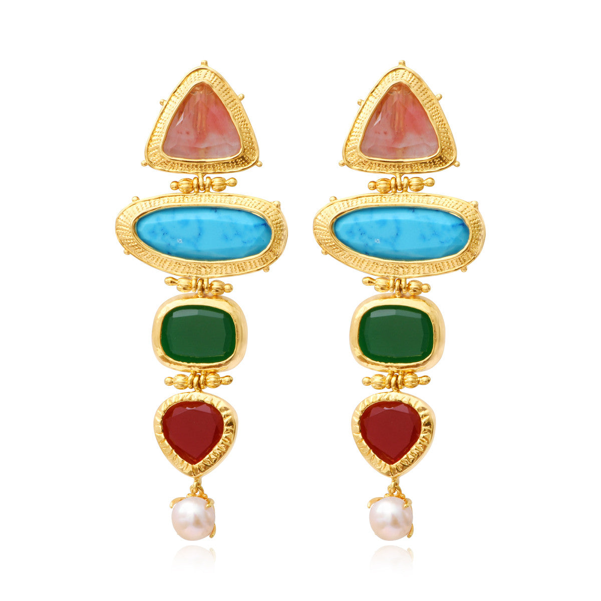 Boucles d'oreilles clip Bysance à cabochons multicolores articulés - multi Multi