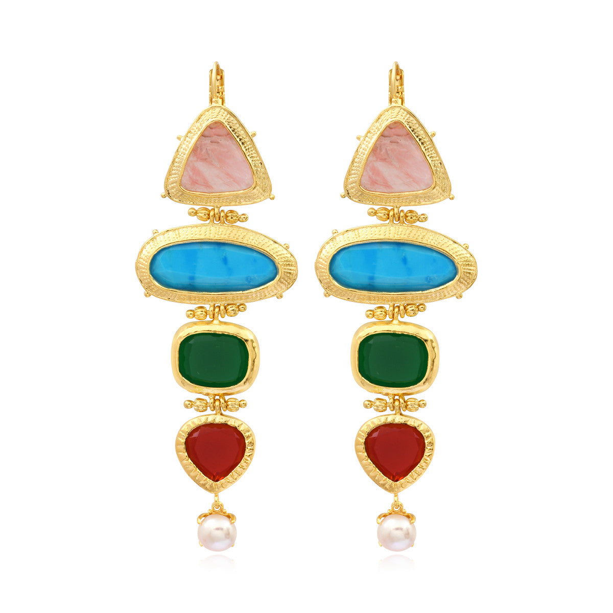 Boucles d'oreilles dormeuses Bysance à cabochons multicolores articulés - multi Multi