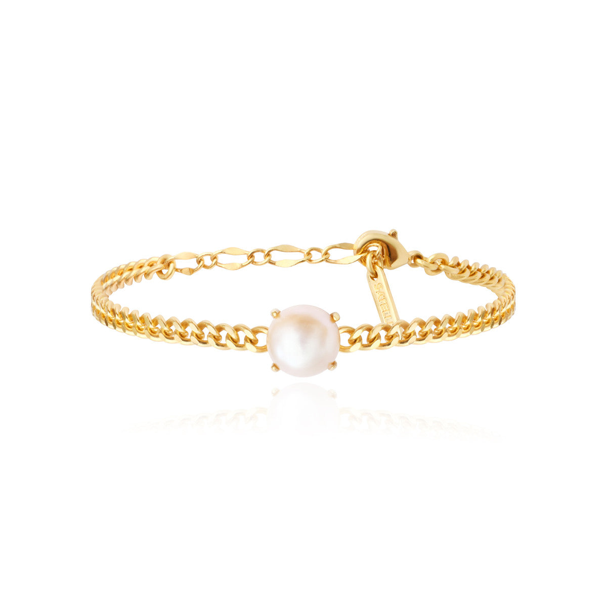 Bracelet Bysance en chaîne dorée et perle de rivière sertie - perle Perle
