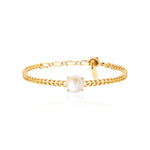 Bracelet Bysance en chaîne dorée et perle de rivière sertie - perle Perle