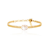 Bracelet Bysance en chaîne dorée et perle de rivière sertie - perle Perle