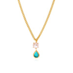 Collier Bysance en métal doré, perle de rivière et cabochon goutte - bleu Bleu