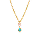 Collier Bysance en métal doré, perle de rivière et cabochon goutte - bleu Bleu