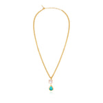 Collier Bysance en métal doré, perle de rivière et cabochon goutte - bleu Bleu