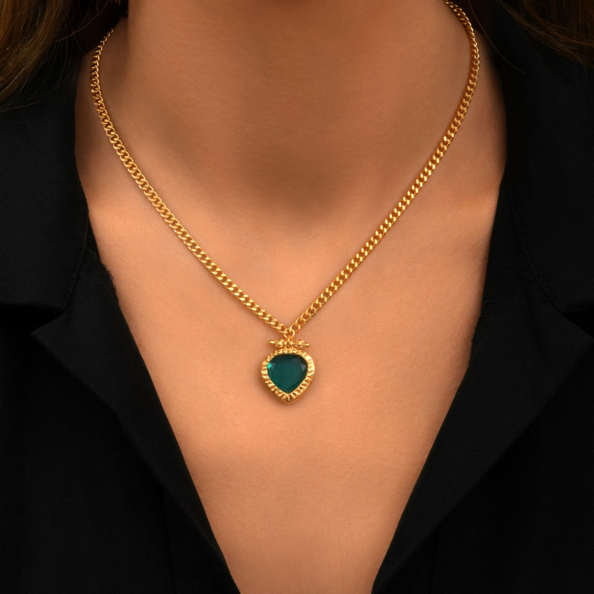 Collier Bysance en métal doré et cabochon poire  - bleu Bleu