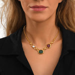 Collier Bysance en métal doré et cabochons - multi Multi