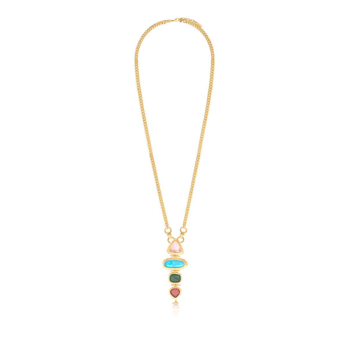 Collier long Bysance en métal doré et cabochons articulés -  multi Multi