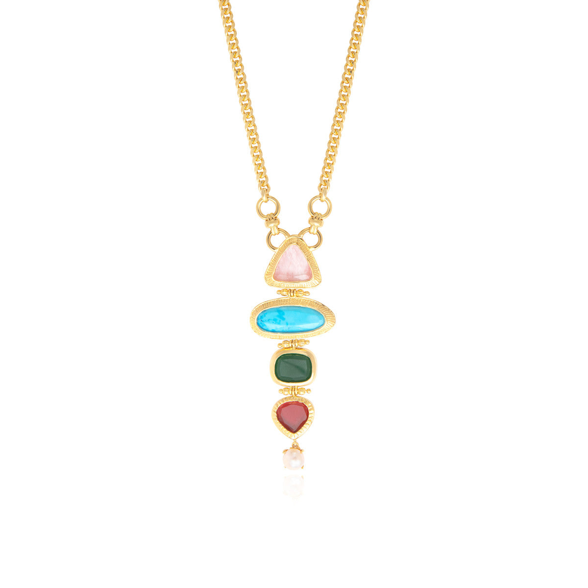 Collier long Bysance en métal doré et cabochons articulés -  multi Multi