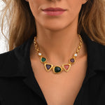 Collier Bysance en chaîne à maillons ronds et cabochons articulés - multi Multi