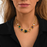 Collier Bysance en chaîne à maillons ronds et cabochons articulés - multi Multi