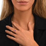 Bague réglable Bysance en métal doré et améthyste goutte - violet Amethyste