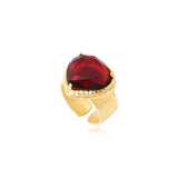 Bague ajustable Bysance en métal doré et cabochon poire - rouge Rouge