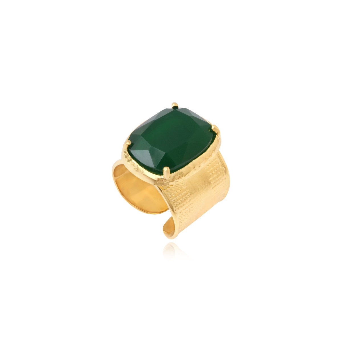 Bague ajustable large Bysance en métal doré et cabochon rectangulaire - vert Vert