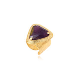 Bague ajustable large Bysance en métal doré et améthyste triangulaire - violet Amethyste